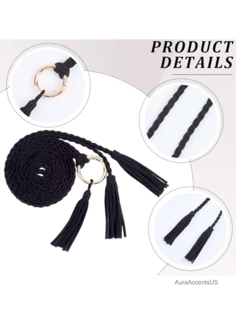 Boho Braided PU Leather Waist Belt with Tassel Rope